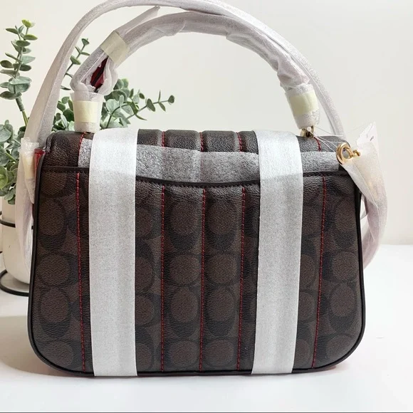 Coach Marlie Top Handle Satchel In Signature Canvas Handbag Bag Brown Red - Picture 5 of 13